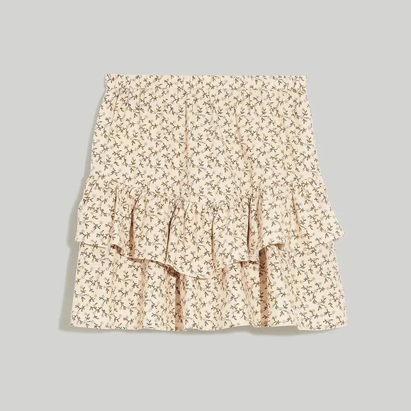 NWT Madewell Flannel Cream Pull-On Floral Tiered Mini Skirt Sz S - Picture 3 of 9